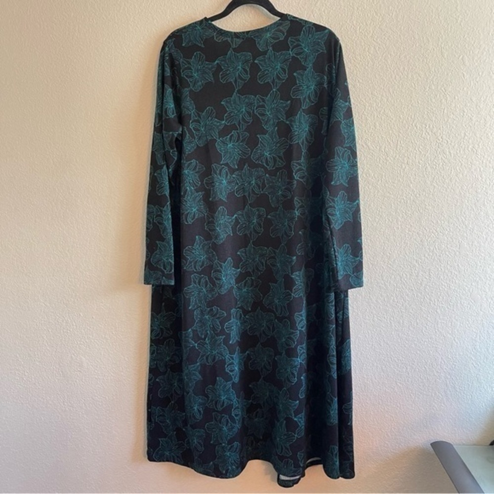 LuLaRoe Longline Sarah Cardigan Open Black Green Floral Women's Size Large - Picture 2 of 10